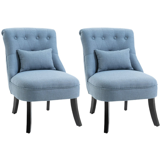 Fabric Single Sofa Dining Chair Tub Chair Upholstered W/ Pillow Solid Wood Leg Home Living Room Furniture Set of 2 Blue-0