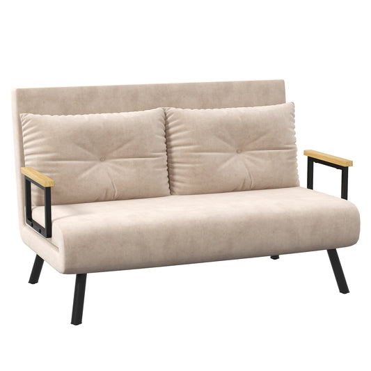 4-in-1 Velvet-Feel Double Sofa Bed, with Pillows - Beige-0