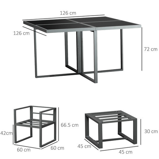 9 Piece Cushioned Patio Dining Set with Storage Ottomans - Grey