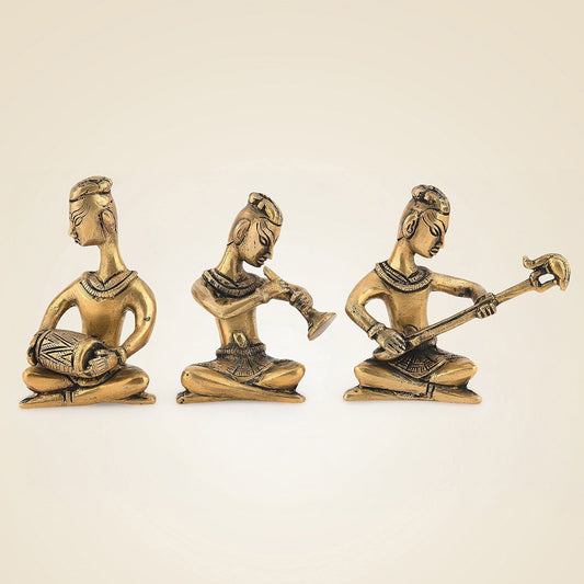 Brass Musician Figurines Set of 3 – Handcrafted Showpieces for Home Decor 4.25