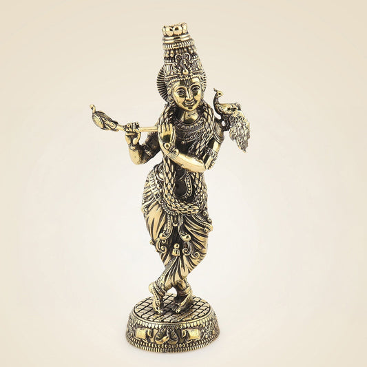 Pure Brass Krishna Playing Flute Idol – Spiritual Decor & Gift Showpiece 6.5