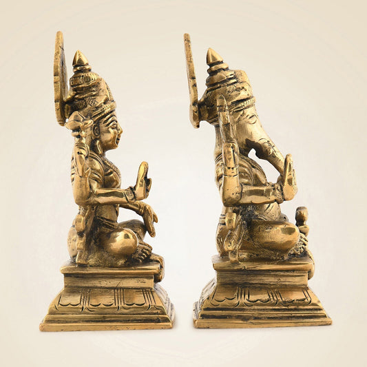 Brass Ganesh with Shubh Lakshmi Idol 5.25" | Vighnaharta Decorative Showpiece