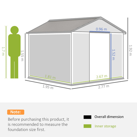 9ft x 6ft Metal Garden Storage Shed with Ventilation - Brown