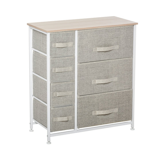 Vertical 7 Linen Drawers Cabinet Organizer Storage Dresser Tower with Metal Frame Adjustable Feet for Living Room, Bathroom, Kitchen, White, Oak and Light Grey-0