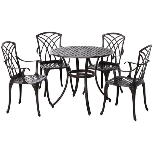 5 Piece Cast Aluminium Outdoor Garden Table and Chair Set Brown