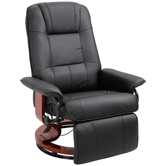 Manual Recliner Chair Armchair Sofa with Faux Leather Upholstered Wooden Base for Living Room Bedroom, Black-0