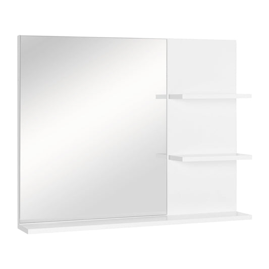 Modern Wall Mounted Bathroom Mirror with Three Tier Storage - White-0