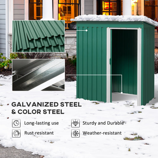 5 x 3ft Galvanised Steel Garden Storage Shed with Sliding Door Green