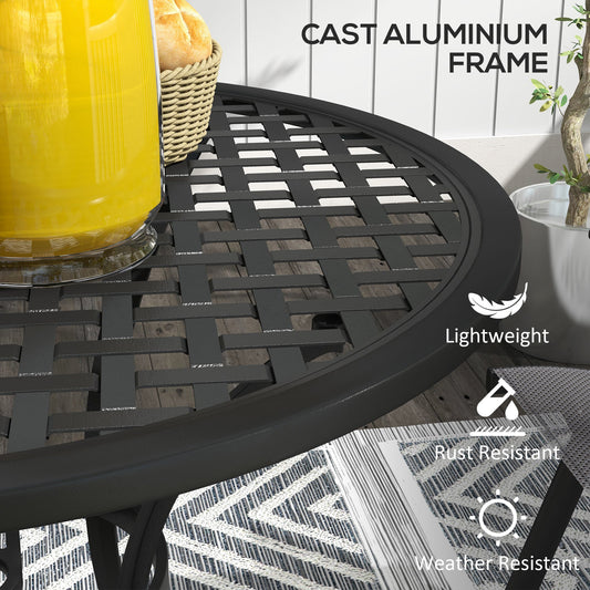 85cm Round Cast Aluminium Bistro Table with Umbrella Hole Black