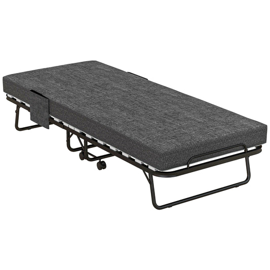 Folding Guest Bed with 10cm Mattress and Side Pockets - Dark Grey-0