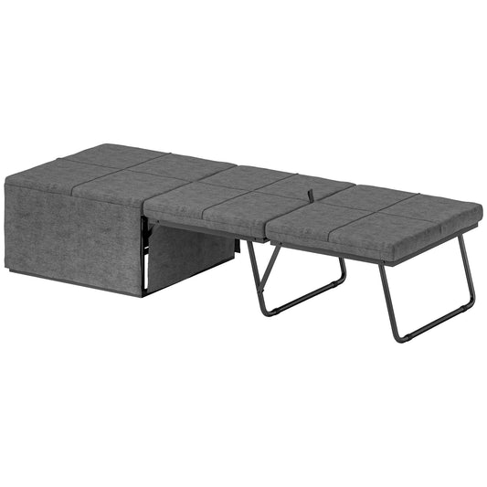 Folding Single Bed with Linen Sponge Mattress and Dust Cover - Grey-0