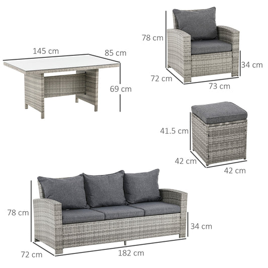 7 Seater Outdoor Rattan Dining Set with Cushions - Grey