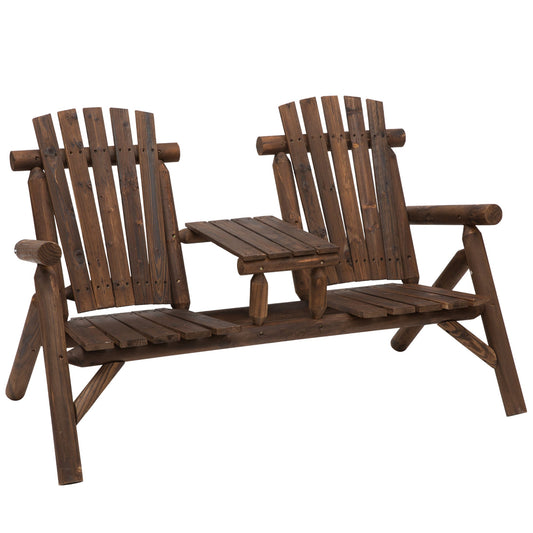 2 Piece Fir Wood Patio Bench Set with Coffee Table - Carbonized