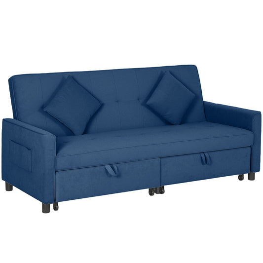Three-Person Velvet-Feel Sofa Bed - Blue-0
