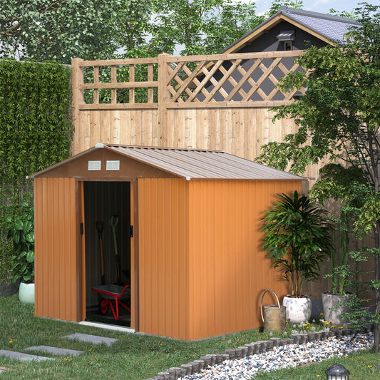 9x6ft Metal Garden Storage Shed with Ventilation and Doors - Yellow