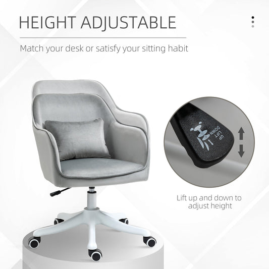 Massage Office Chair Velvet-Feel Chair with Rechargeable Electric Vibration Massage Lumbar Pillow, Wheels, Grey