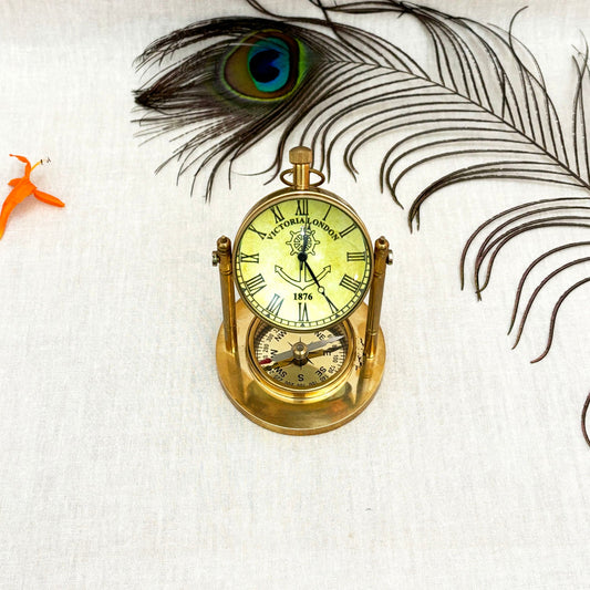 Brass Car Dashboard Clock with Compass| Classic, Elegant  Accessory