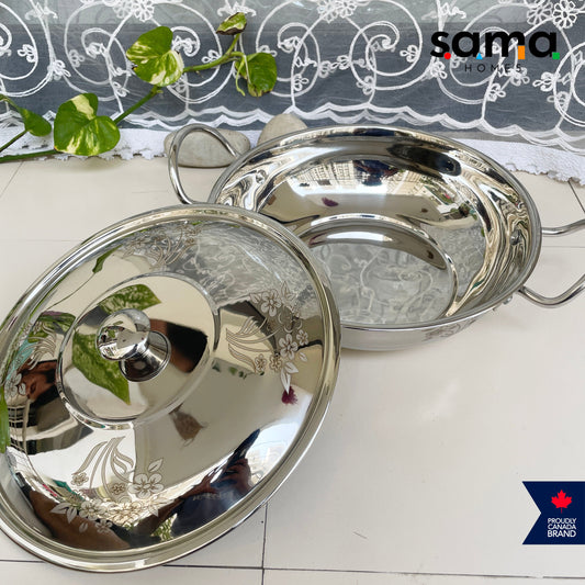 Stainless Steel Deep Kadhai with Lid | Premium Cookware | 21g Deep Kadhai