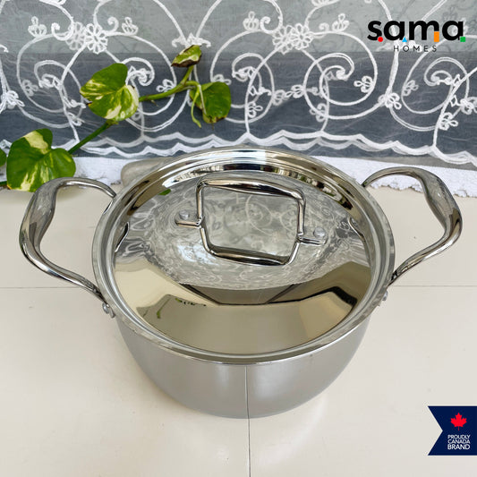 SAMA Homes Premium Stainless Steel Triply Cook and Serve Set with Lid - Durable, Non-Toxic, Induction Ready Cookware