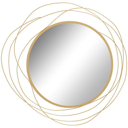 Abstract Metal Wire Wall Mirror, with Accessories - Gold Tone-0