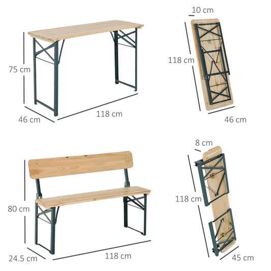 3 Piece Wooden Folding Picnic Table Bench Set - Dark Green Frame