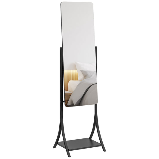 Free Standing Dressing Mirror, Full Length Mirror with Adjustable Angle, Storage Shelf for Living Room, Bedroom, Hallway-0