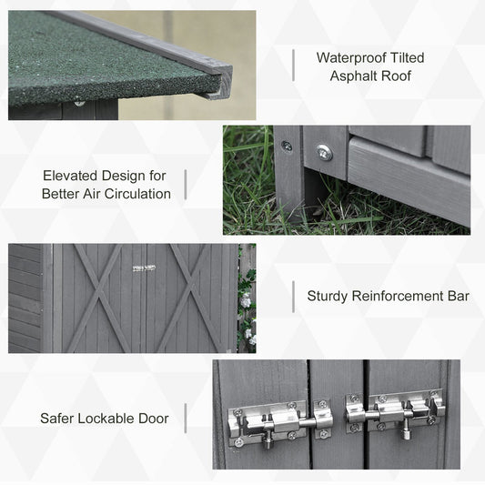 Wooden Garden Storage Shed with Lockable Double Doors and Removable Table Grey