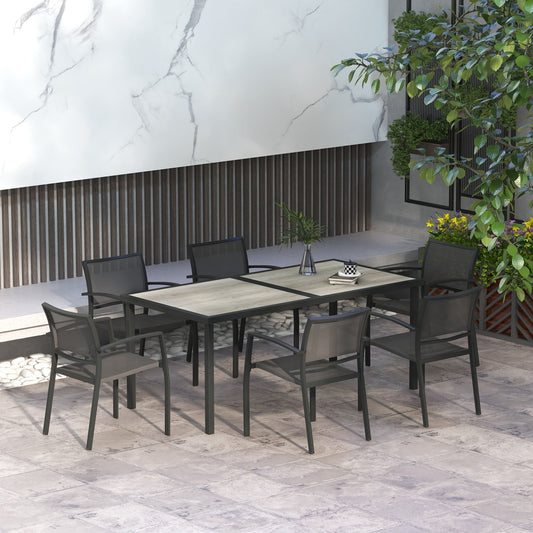7 Piece Garden Dining Set with Breathable Mesh Chairs - Grey