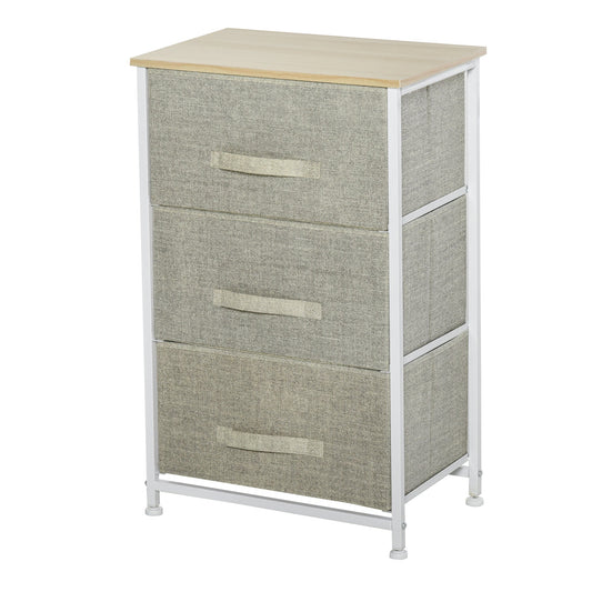 Vertical 3-Tier Linen Drawer Cabinet Organizer Storage Dresser Tower with Metal Frame Adjustable Feet for Living Room, Bathroom, Kitchen, White, Oak and Light Grey-0