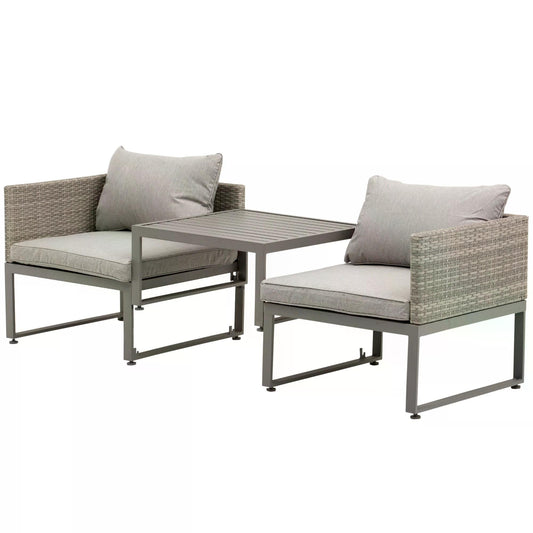 2 Seater Rattan Wicker Sofa and Coffee Table Set Grey-0