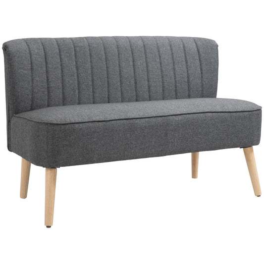 Modern Double Seat Sofa Loveseat Couch 2 Seater Compact Sofa Padded Linen Wood Leg Grey-0