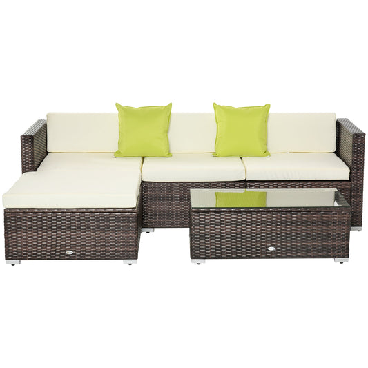 4 Seater Garden Rattan Sofa Set with Cushions - Brown-0