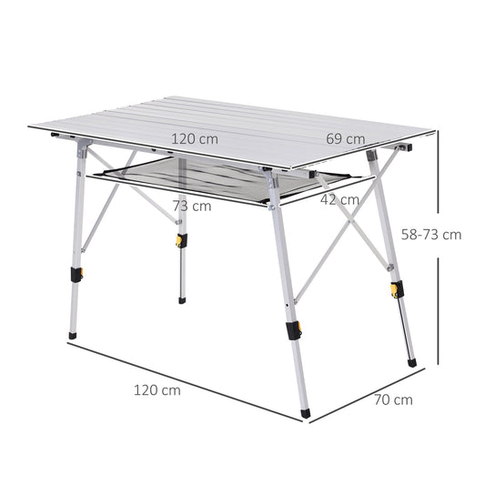 Portable 4ft Folding Aluminium Picnic Table with Carry Bag - Silver