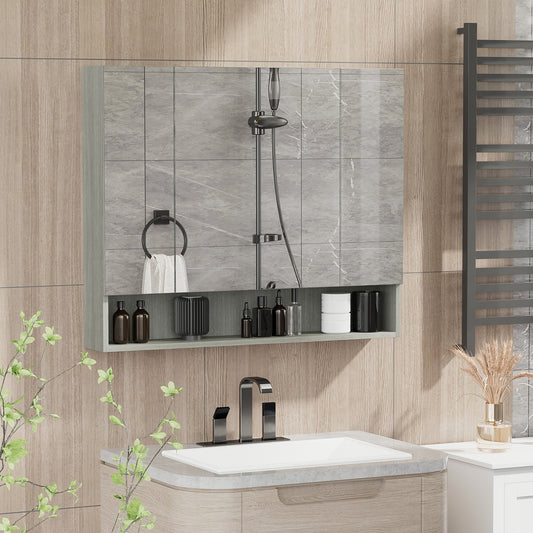 Wall Mounted Bathroom Mirror Cabinet with Adjustable Shelves - Grey-0