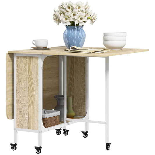 Six-Person Drop Leaf Dining Table - Natural/White