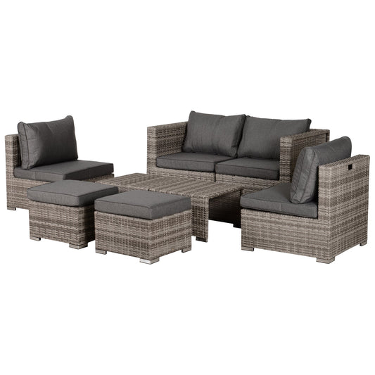 8 Piece Rattan Garden Sofa Set with Cushions and Tables - Grey-0