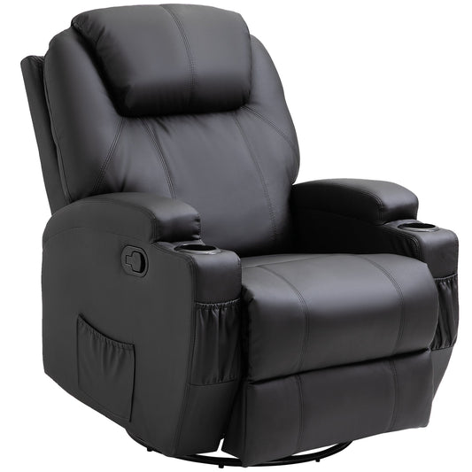 Recliner Sofa Chair PU Leather Armchair Cinema Massage Chair Swivel Nursing Gaming Chair Black-0