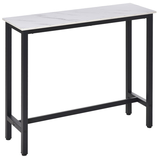 Bar Table Breakfast Marble Grain Dining Table Coffee Table with Adjustable Footpads, 120x40x100cm, White & Black-0