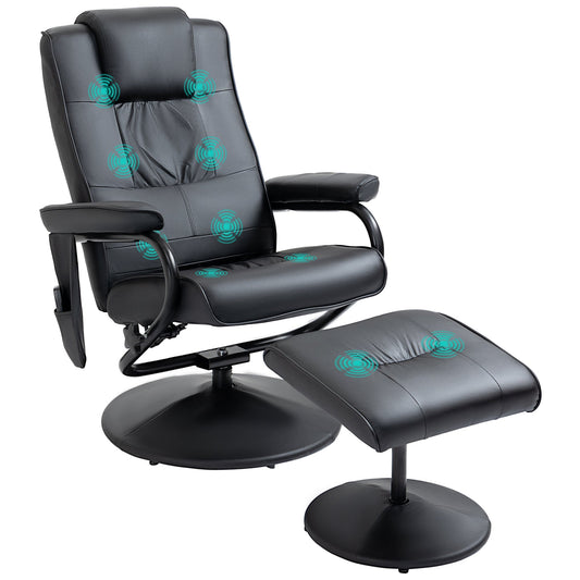 Manual Sofa Reclining Armchair PU Leather Massage Recliner Chair and Ottoman, Black-0