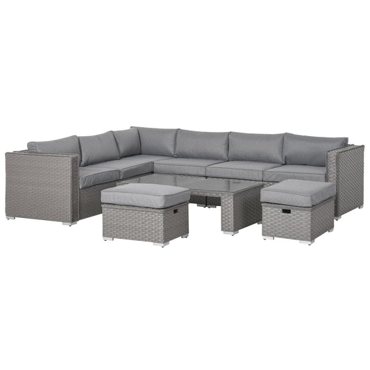 6 Piece PE Rattan Garden Corner Sofa Set with Cushions - Grey-0