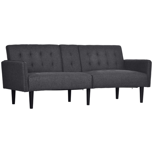 Upholstered Click Clack Sofa Bed, Linen-Feel 3 Seater Sofa Bed with Storage and Cupholders, Grey-0