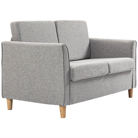 Compact Loveseat Sofa, Modern 2 Seater Sofa for Living Room with Wood Legs and Armrests, Light Grey-0