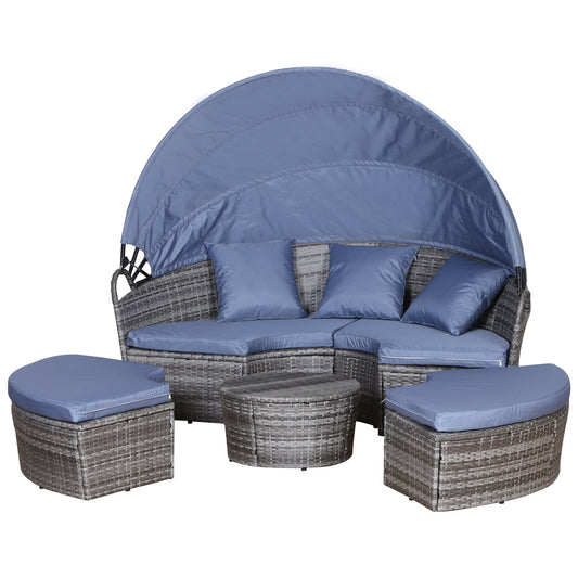 6 Piece Rattan Sofa Bed Garden Set with Cushions and Coffee Table - Grey-0