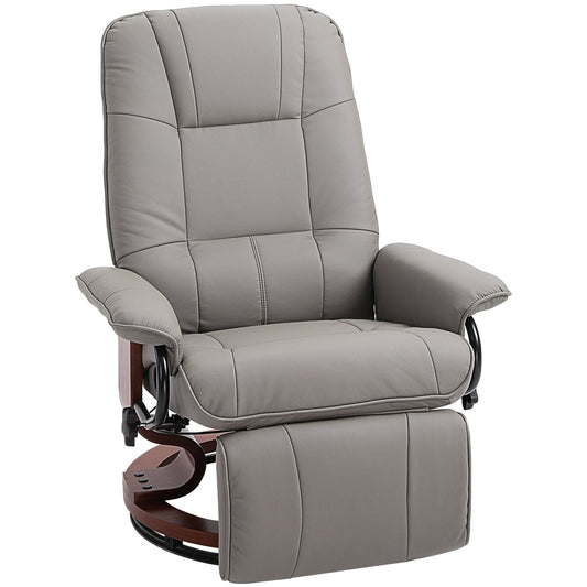 Manual Recliner Chair Armchair Sofa with Faux Leather Upholstered Wooden Base for Living Room Bedroom, Grey-0