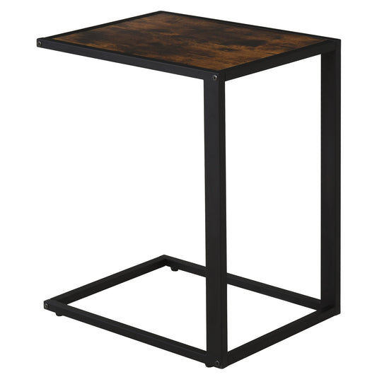 C-Shaped Side Table, Sofa End Table with Metal Frame, Accent Couch Table for Living room, Bedroom, Brown and Black-0