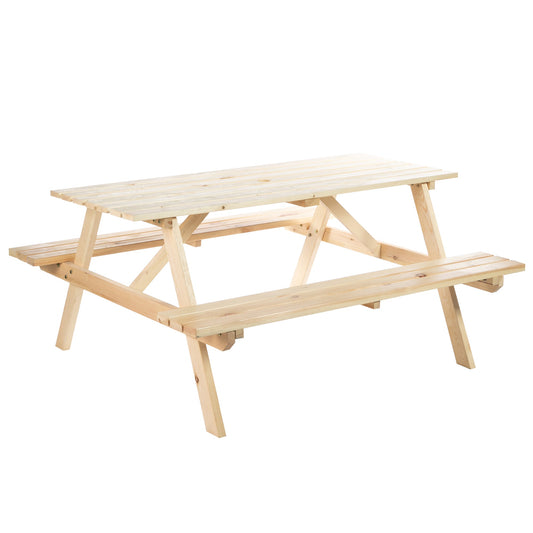 4 Seater Wooden Picnic Table Bench with Parasol Cutout - Brown