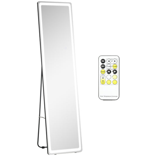 Full-Length Mirror with LED Lights and Remote Control, Freestanding Floor Mirror, Wall Mounted Full Body Mirror for Bedroom-0