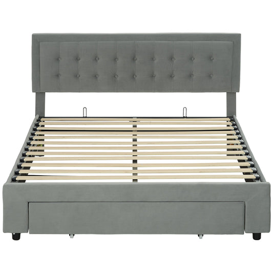 King Size Ottoman Bed Frame with Front Drawer - Grey-0