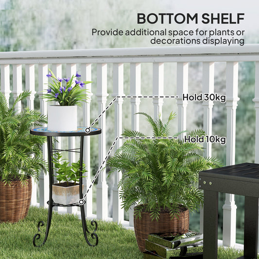 1 Piece Mosaic Garden Side Table with Ceramic Tile Top - Blue