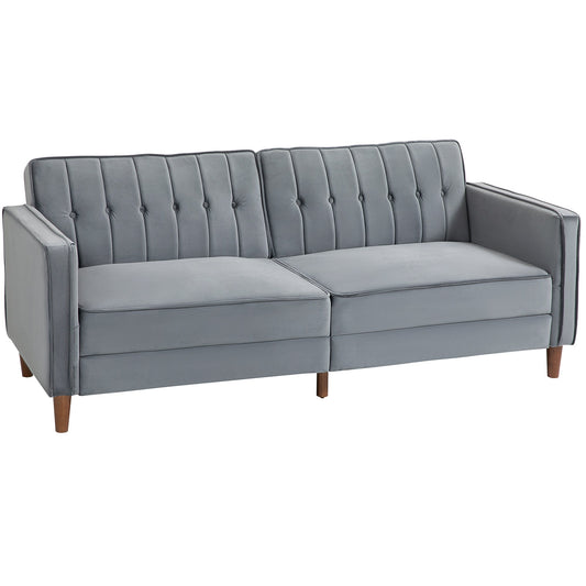 Velvet-Feel Three-Seater Sofa Bed - Dark Grey-0